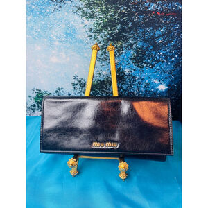 Miu Miu Wallet Black and Pink Leather Snap Closure EUC